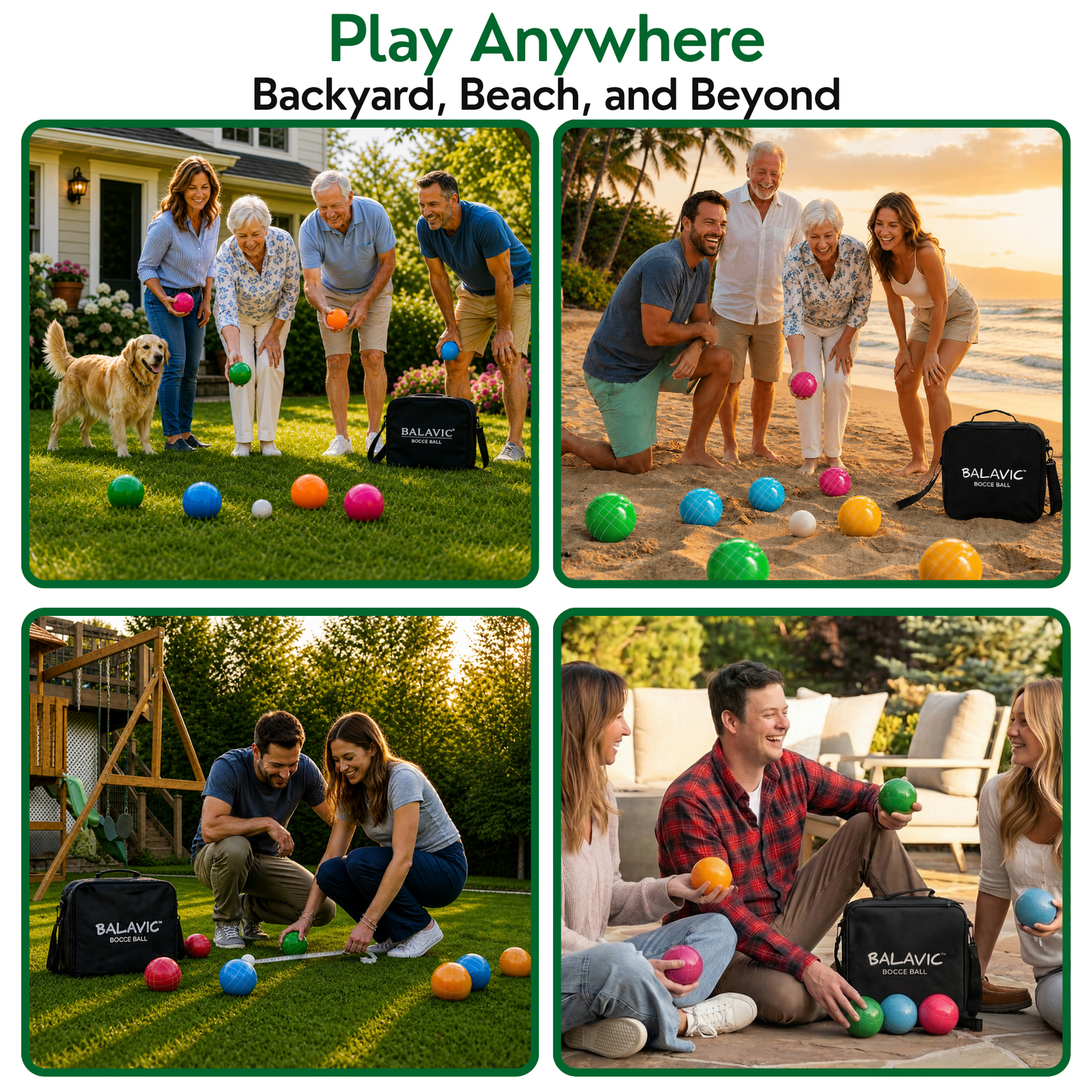 BALAVIC® 100mm Bocce Ball Set – 8 Balls, Pallino, Measuring Tape & Bag
