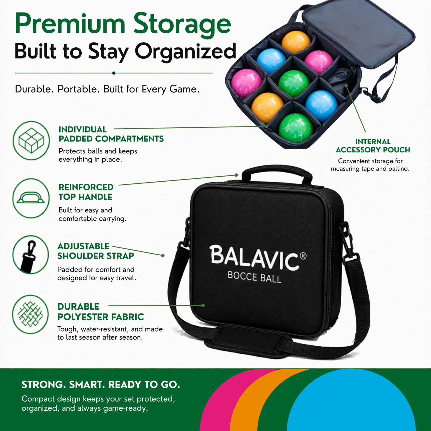 BALAVIC® 100mm Bocce Ball Set – 8 Balls, Pallino, Measuring Tape & Bag