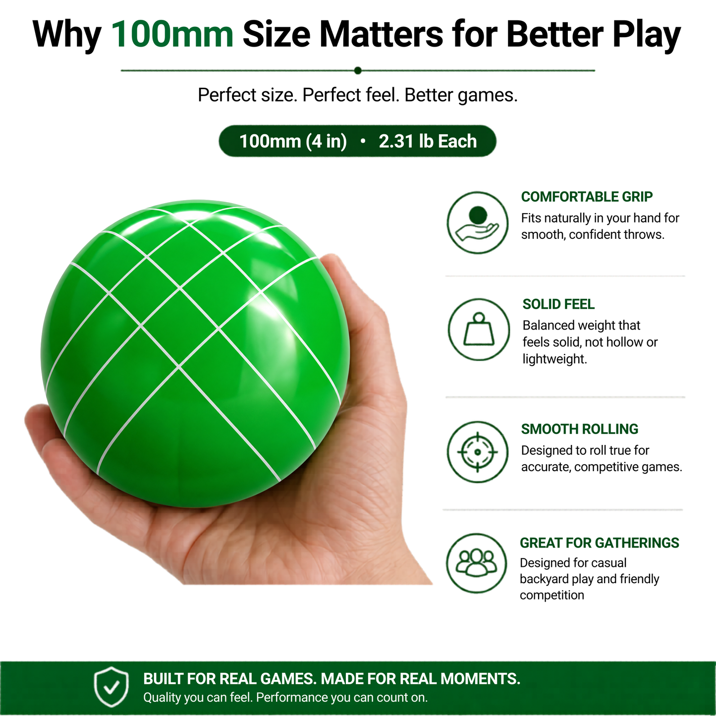 BALAVIC® 100mm Bocce Ball Set – 8 Balls, Pallino, Measuring Tape & Bag